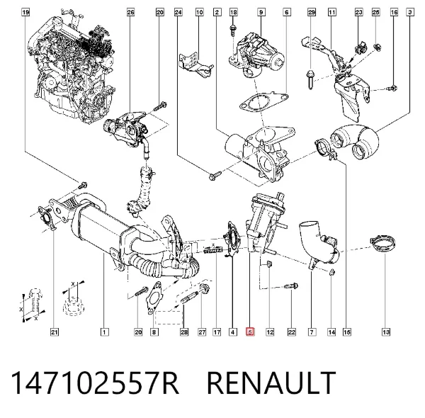 Байпасний клапан EGR, рециркуляції газів 147102557R Renault (RVI)