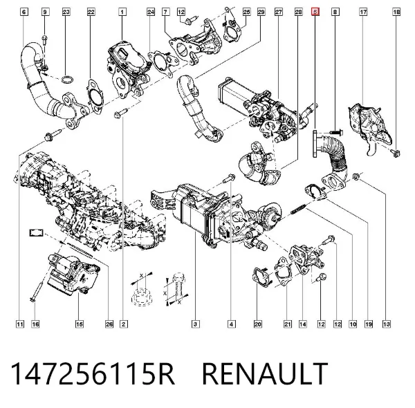 Патрубок системи рециркуляції ОГ EGR 147256115R Renault (RVI)