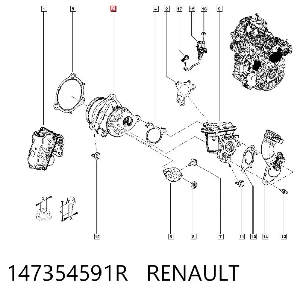 Радіатор системи EGR рециркуляції вихлопних газів 147354591R Renault (RVI)