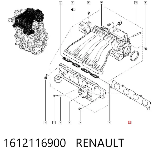 Прокладка впускного колектора 1612116900 Renault (RVI)