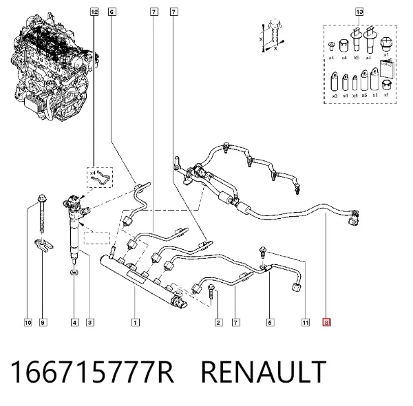 Трубка паливна, зворотня від форсунок 166715777R Renault (RVI)