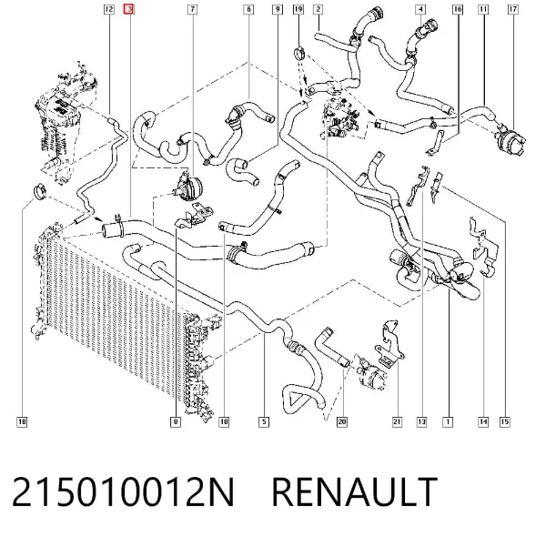 Шланг/патрубок радіатора охолодження, верхній 215010012N Renault (RVI)