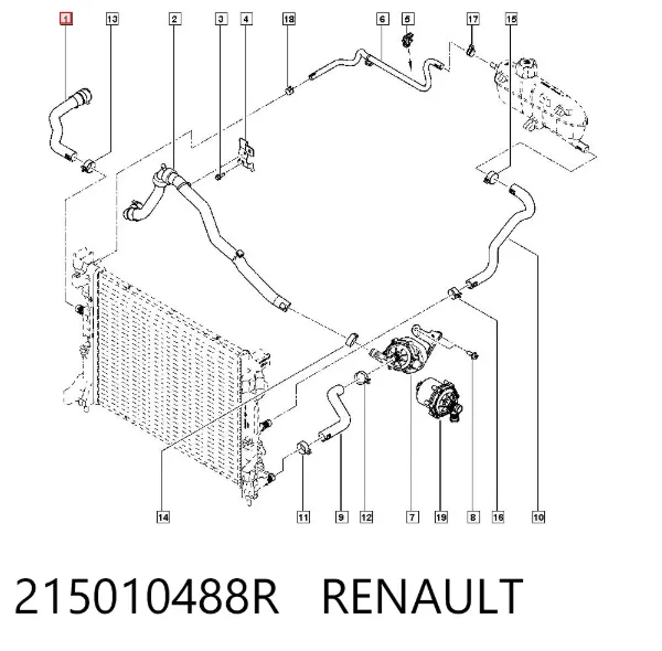 Шланг/патрубок радіатора охолодження, верхній 215010488R Renault (RVI)