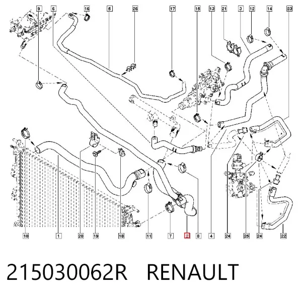 Шланг/патрубок радіатора охолодження, верхній 215030062R Renault (RVI)