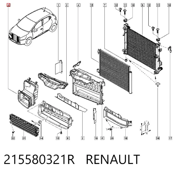 Повітропровід / дефлектор радіатора, верхній 215580321R Renault (RVI)