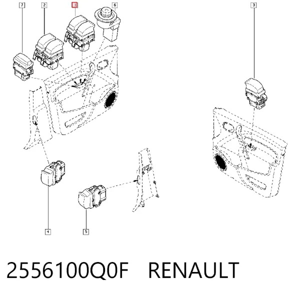 Кнопковий блок керування склопідіймачами передній лівий 2556100Q0F Renault (RVI)