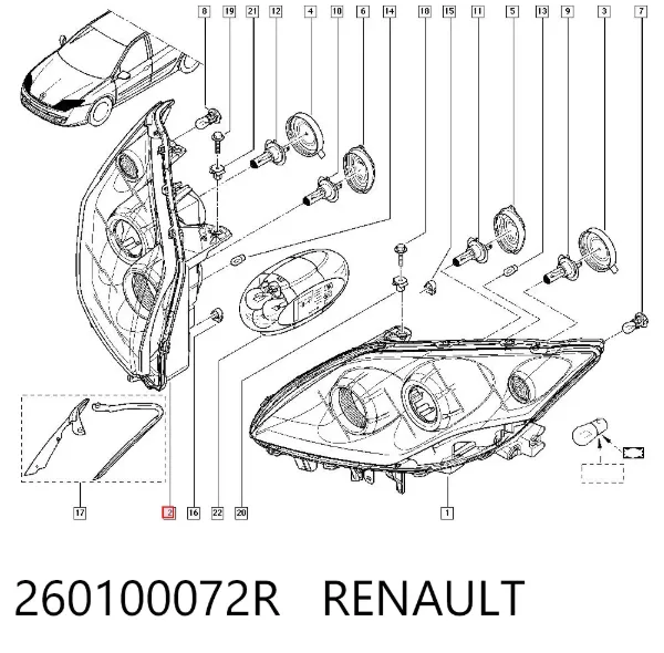 Фара права 260100072R Renault (RVI)