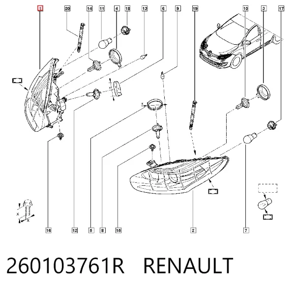 Фара права 260103761R Renault (RVI)