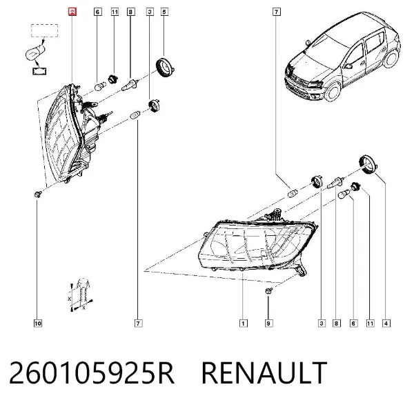 Фара права 260105925R Renault (RVI)
