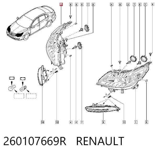 Фара права 260107669R Renault (RVI)