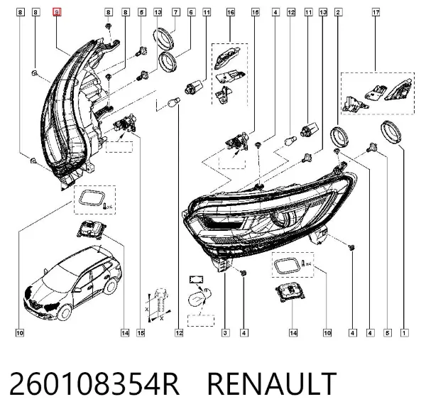 Фара права 260108354R Renault (RVI)