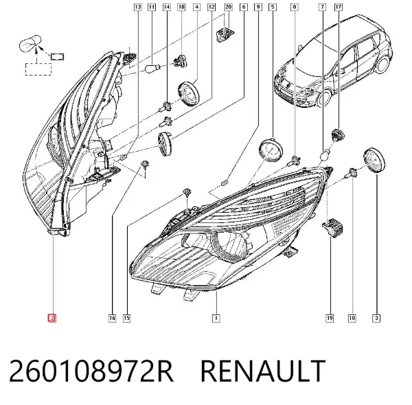 Фара права 260108972R Renault (RVI)