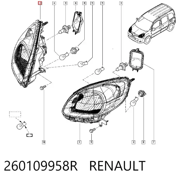 Фара права 260109958R Renault (RVI)