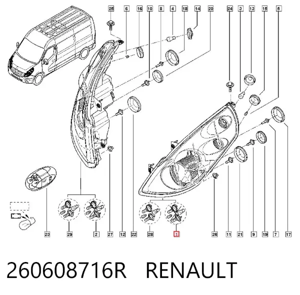 Фара права 260608716R Renault (RVI)