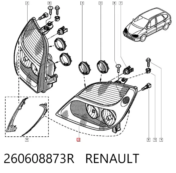 Фара ліва 260608873R Renault (RVI)