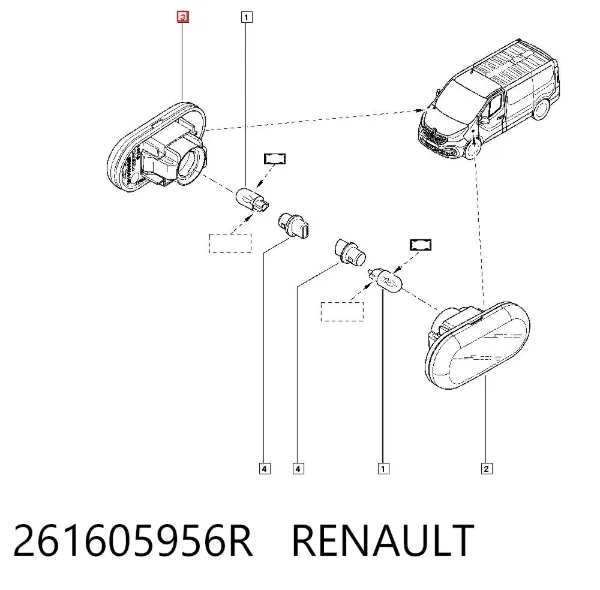 Повторювач повороту на крилі, правий 261605956R Renault (RVI)