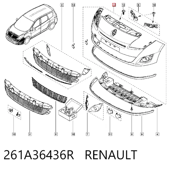 Передній бампер 261A36436R Renault (RVI)