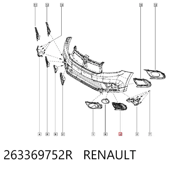 Решітка переднього бампера, ліва 263369752R Renault (RVI)
