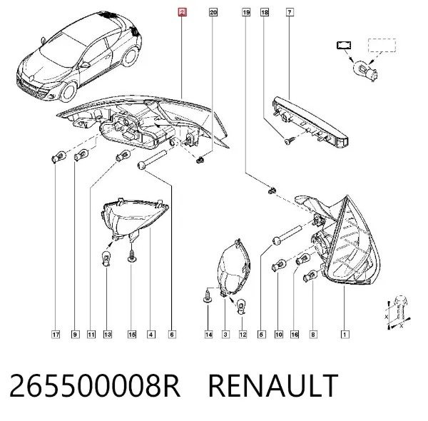 Задня права фара 265500008R Renault (RVI)