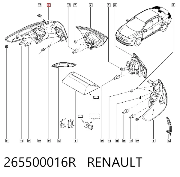 Ліхтар задній правий, зовнішній 265500016R Renault (RVI)