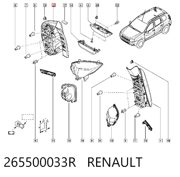 Задня права фара 265500033R Renault (RVI)