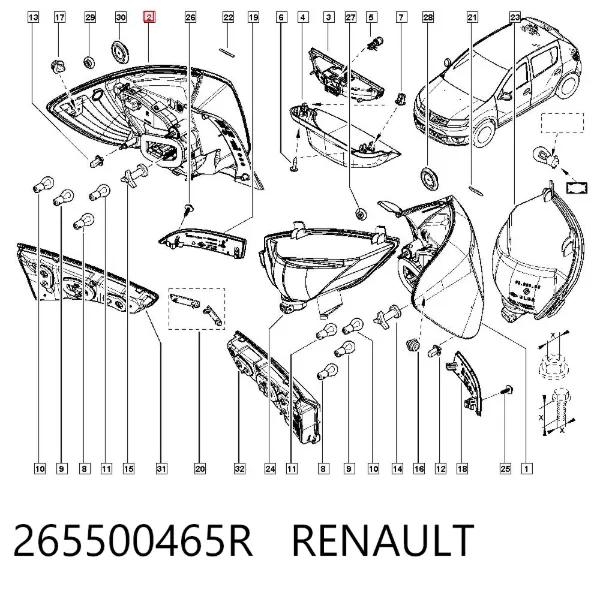 Задня права фара 265500465R Renault (RVI)