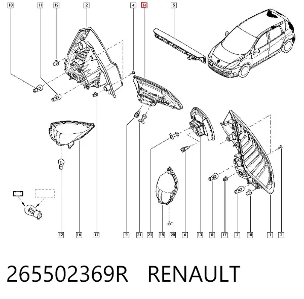 Ліхтар задній правий, внутрішній 265502369R Renault (RVI)