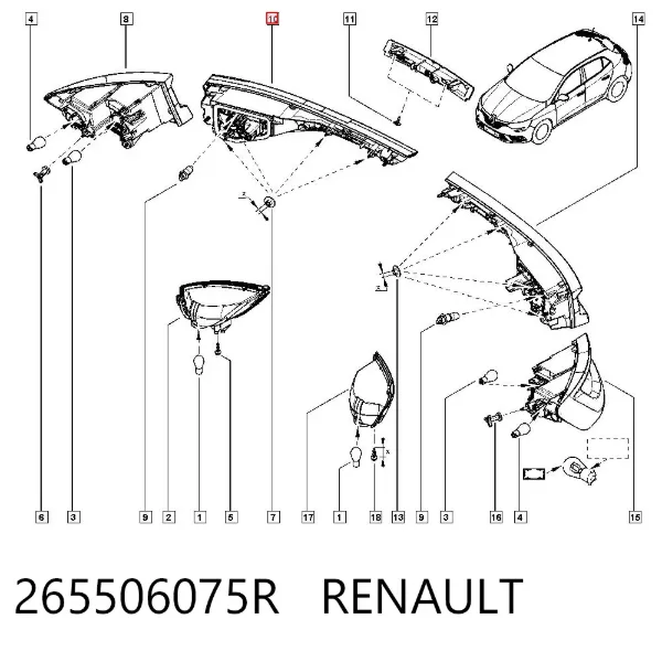 Ліхтар задній правий, внутрішній 265506075R Renault (RVI)