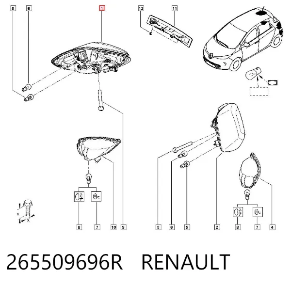 Задня права фара 265509696R Renault (RVI)