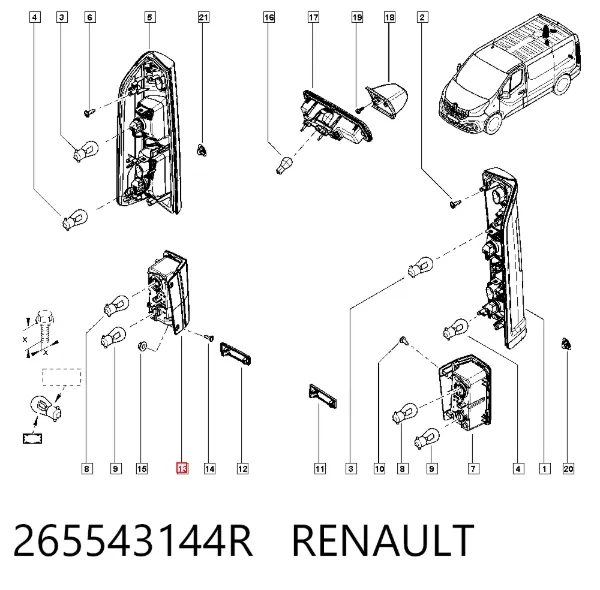 Ліхтар заднього ходу правий 265543144R Renault (RVI)