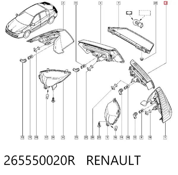 Ліхтар задній лівий, внутрішній 265550020R Renault (RVI)