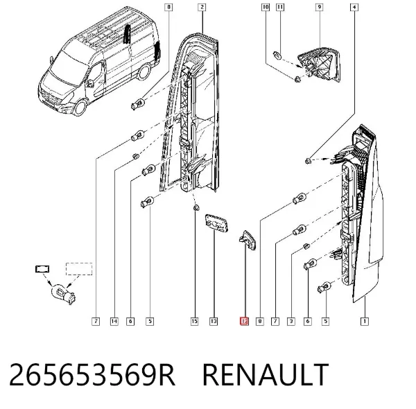 Катафот (відбивач) заднього бампера, лівий 265653569R Renault (RVI)