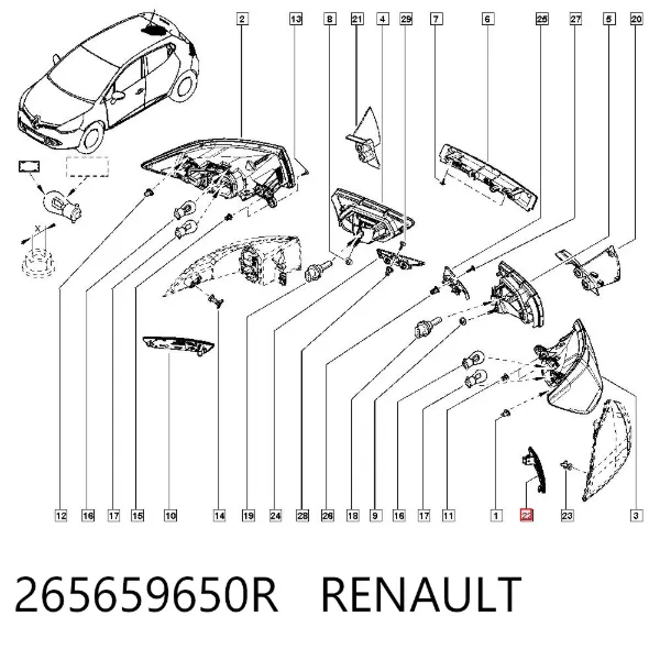 Катафот (відбивач) заднього бампера, лівий 265659650R Renault (RVI)