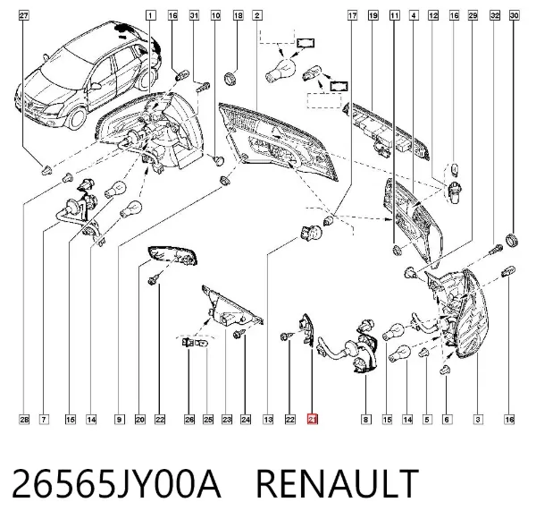 Катафот (відбивач) заднього бампера, лівий 26565JY00A Renault (RVI)