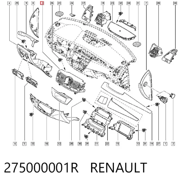 Решітка вентиляції салону на "торпедо" 275000001R Renault (RVI)