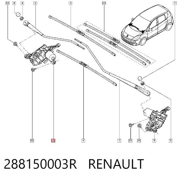 Двигун склоочисника лобового скла, правий 288150003R Renault (RVI)