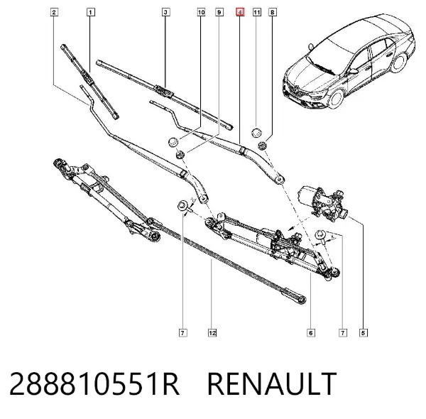 Важіль склоочисника 288810551R Renault (RVI)