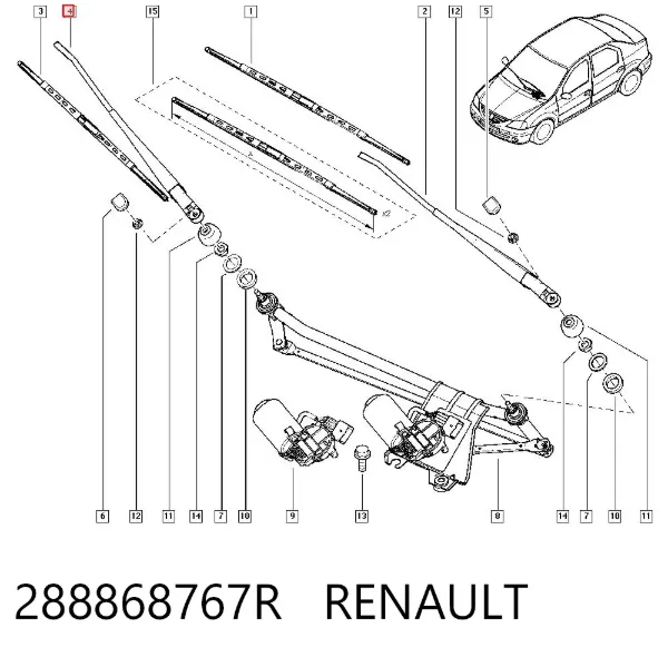 Важіль склоочисника 288868767R Renault (RVI)