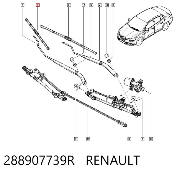 Щітка-двірник лобового скла, пасажирська 288907739R Renault (RVI)