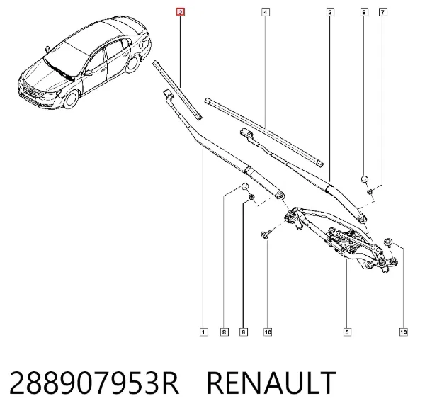 Щітка-двірник лобового скла, пасажирська 288907953R Renault (RVI)