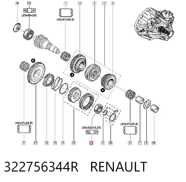 Підшипник первинного валу коробки 322756344R Renault (RVI)