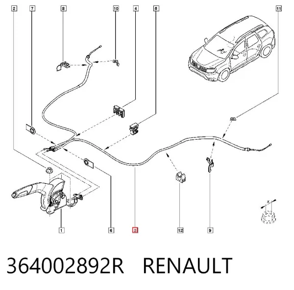 Трос ручного гальма задній, правий/лівий 364002892R Renault (RVI)