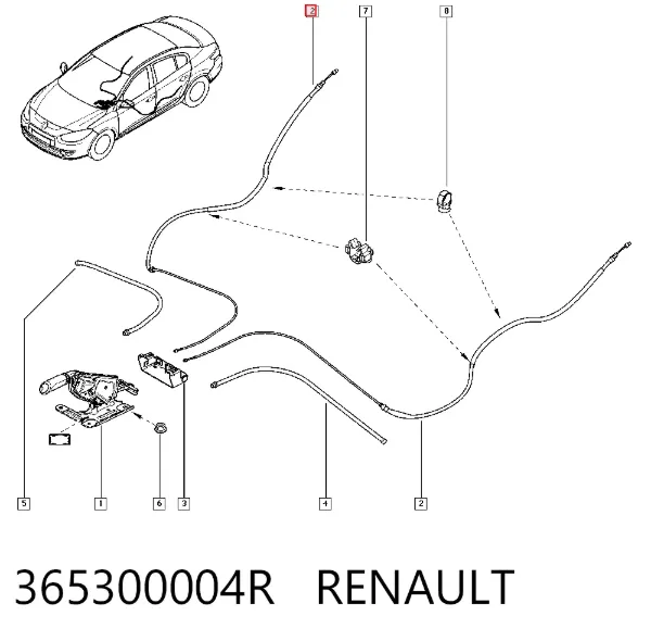 Трос ручного гальма задній, правий/лівий 365300004R Renault (RVI)