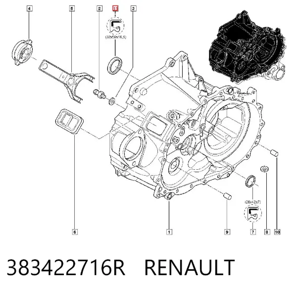 Сальник піввісі переднього моста, правою 383422716R Renault (RVI)