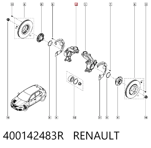 Цапфа - поворотний кулак передній, правий 400142483R Renault (RVI)