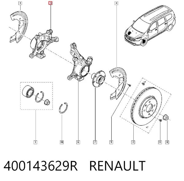 Цапфа - поворотний кулак передній, правий 400143629R Renault (RVI)