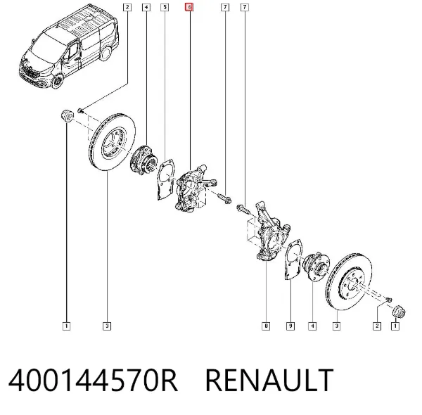 Цапфа - поворотний кулак передній, правий 400144570R Renault (RVI)