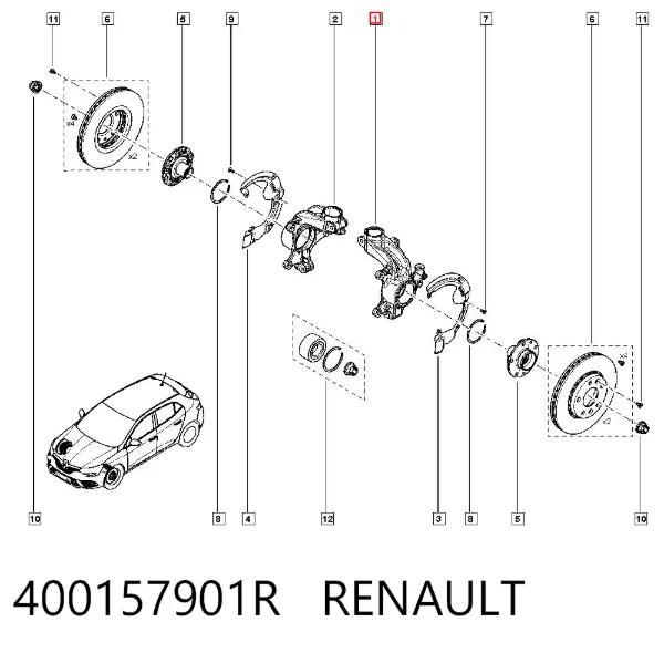 Цапфа - поворотний кулак передній, лівий 400157901R Renault (RVI)