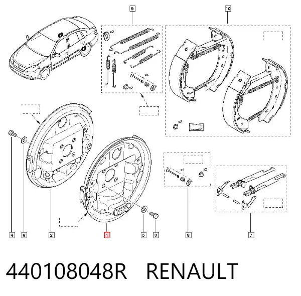 Пристрій гальмівне задніх гальм 440108048R Renault (RVI)