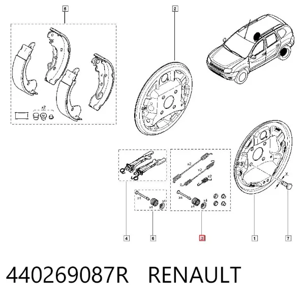 Монтажний комплект задніх барабанних колодок 440269087R Renault (RVI)